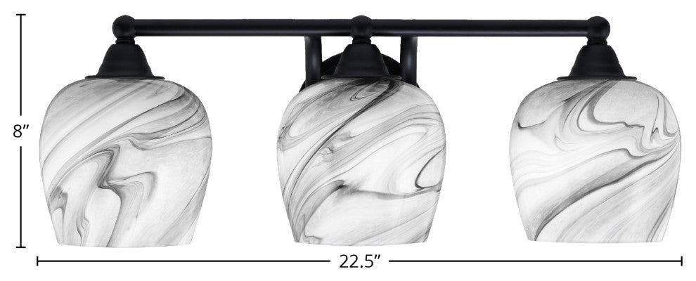Paramount 3-Light Bath Bar, Matte Black, 6" Onyx Swirl Glass