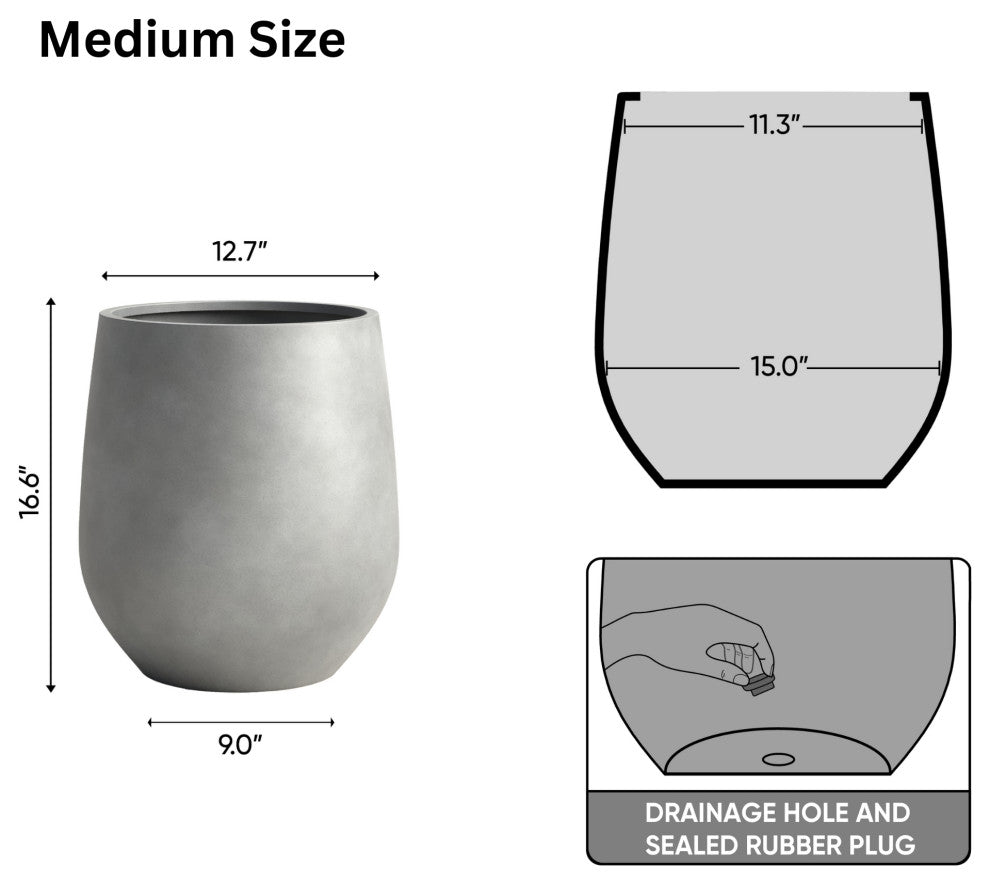 DTY Signature Mount Wilson 1-piece Fiberstone Tapered Planter, Gray, Medium