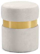 Hailey Velvet Upholstered Ottoman/Stool, Cream, Gold Band