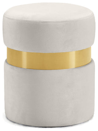 Hailey Velvet Upholstered Ottoman/Stool, Cream, Gold Band