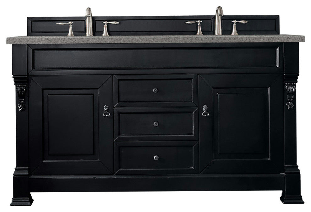 Brookfield 60" Double Vanity, Antique Black w/ 3 CM Grey Expo Quartz Top