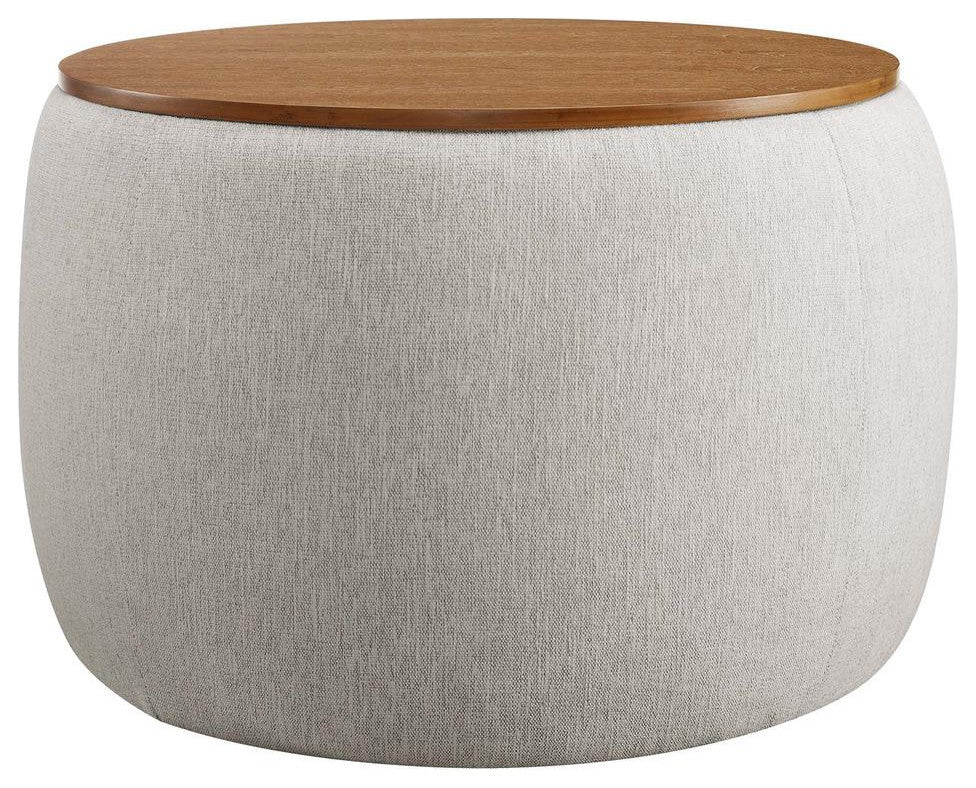 Perla Woven Heathered Fabric Upholstered Storage Ottoman