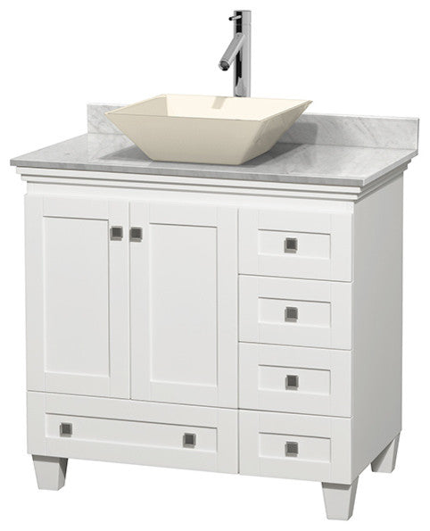Acclaim White Vanity, 36", Pyra Bone Porcelain, White Carrera Marble