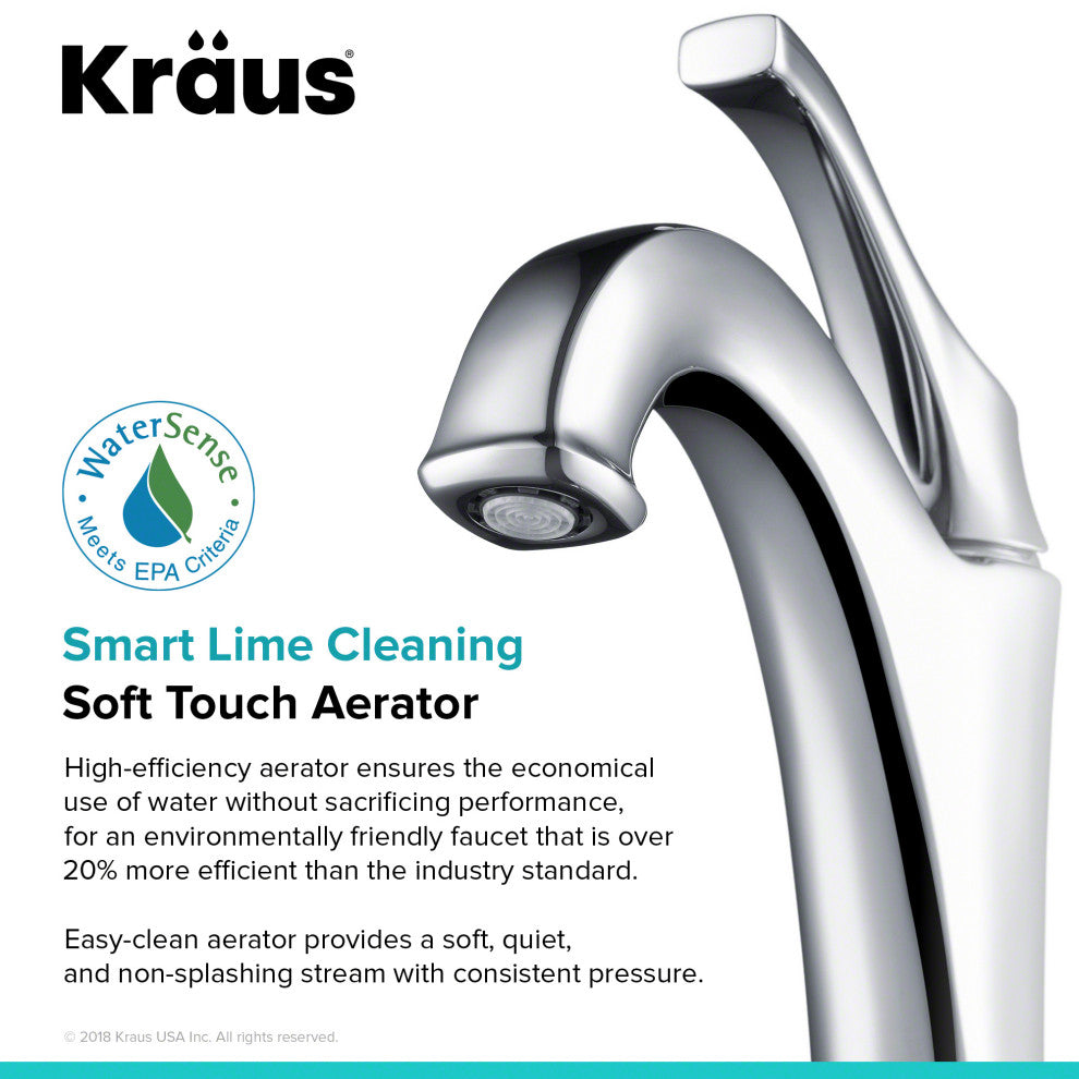 Kraus Arlo Single Handle Vessel Faucet, Pop Up Drain, Chrome, Set of 2