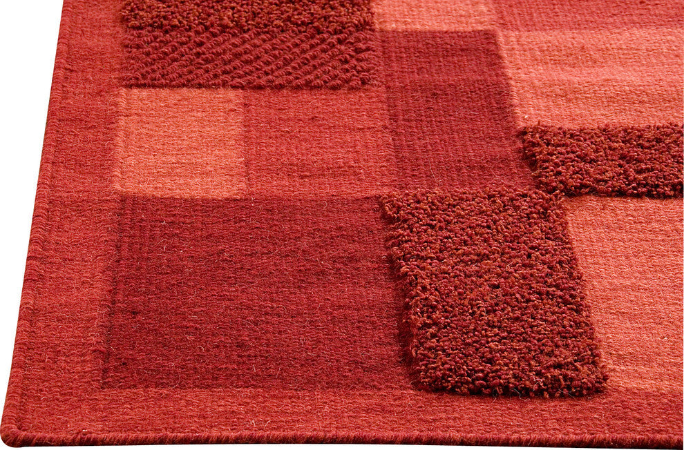 Hand Woven Red Wool Area Rug, Red, 4''6"x6''6"