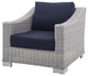 Lounge Chair and Ottoman, Sunbrella, Rattan, Gray Blue Navy, Outdoor