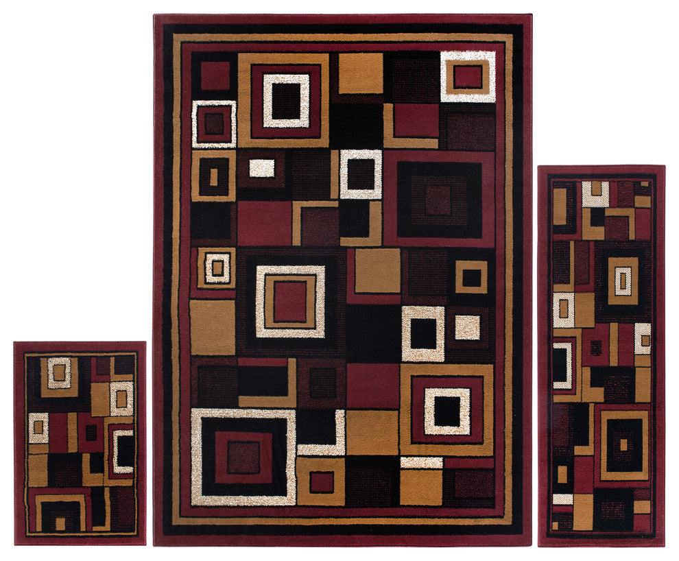 Home Dynamix Ariana Mey Area Rug 3 Piece Set, Geometric Red