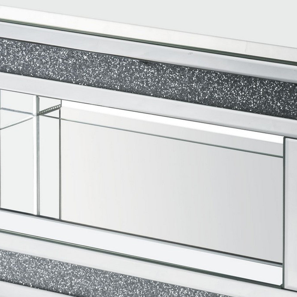 Benzara BM252335 Coffee Table With Open Shelf and Mirror Panels, Silver
