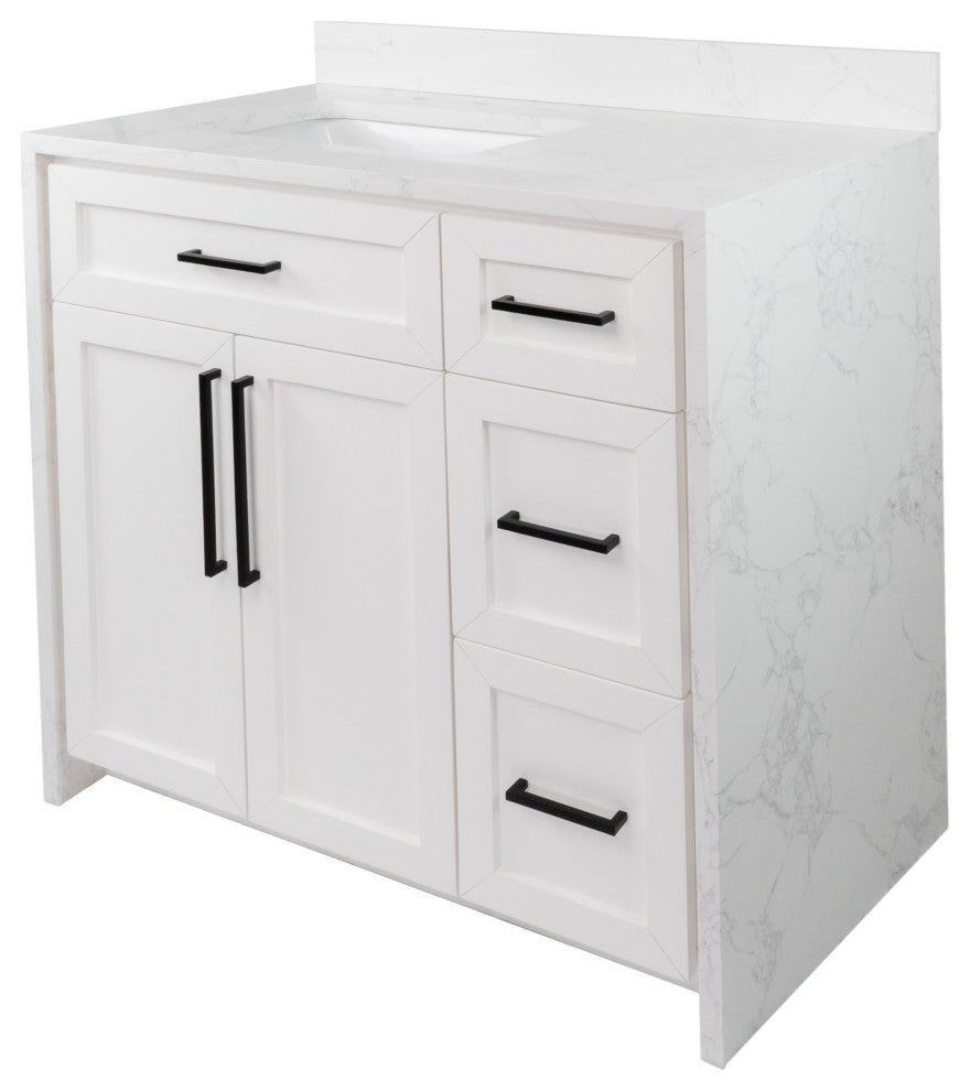 Palisade 36" Bathroom Vanity, White, Engineered Marble