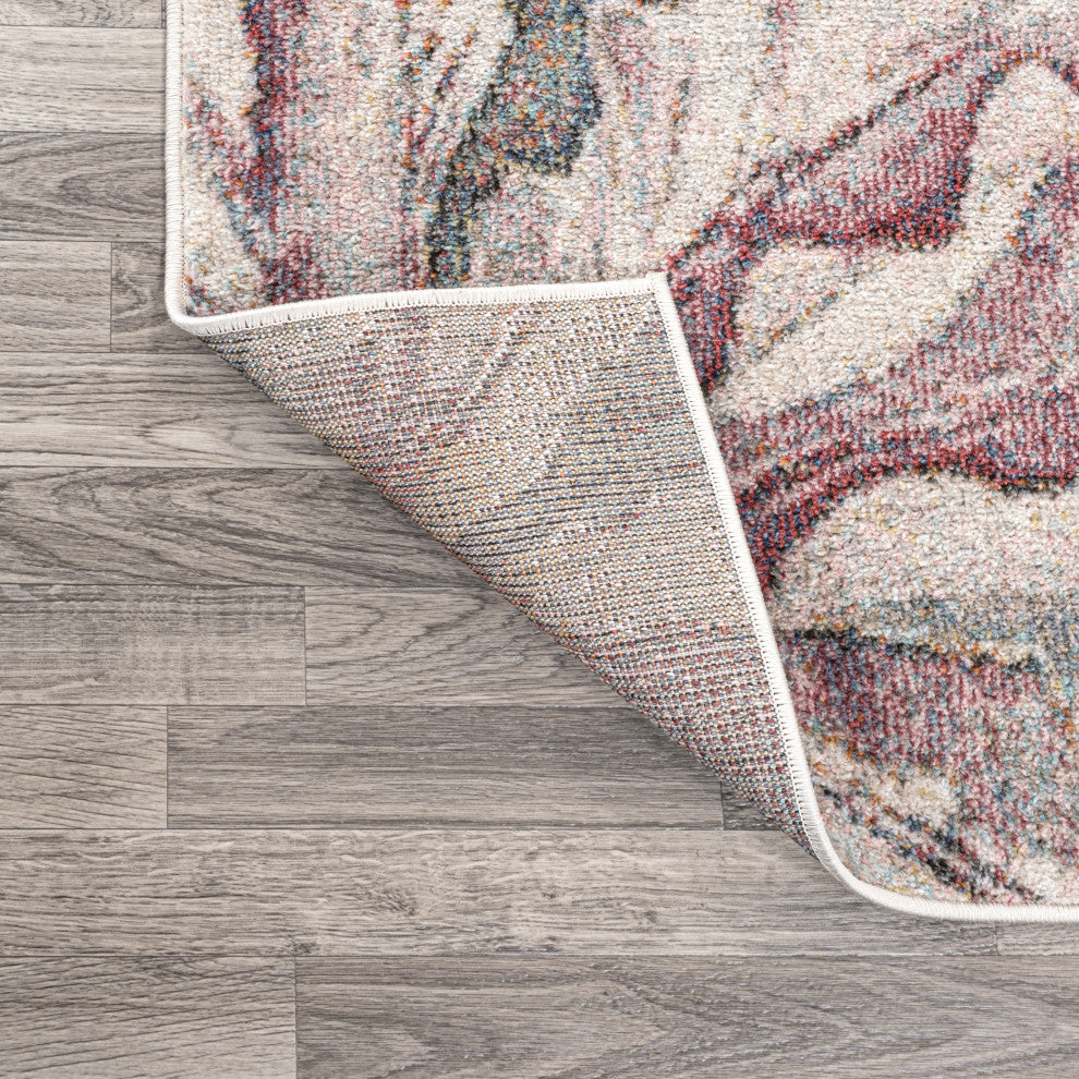 Pastello Modern Abstract Muted Flowers Area Rug, Pink/Gray, 2x8