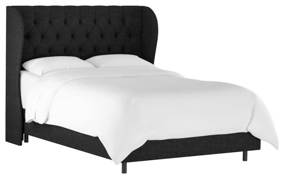 Bradwell Queen Tufted Curved Wingback Bed, Zuma Caviar