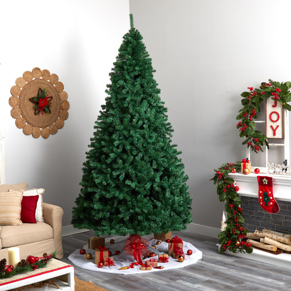 10' Northern Tip Faux Xmas Tree W/ 800 Clear LED Lights & 2200 Bendable Branches