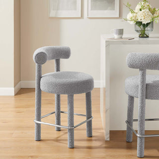 Toulouse Boucle Fabric Counter Stool - Set of 2 - Light Gray Silver
