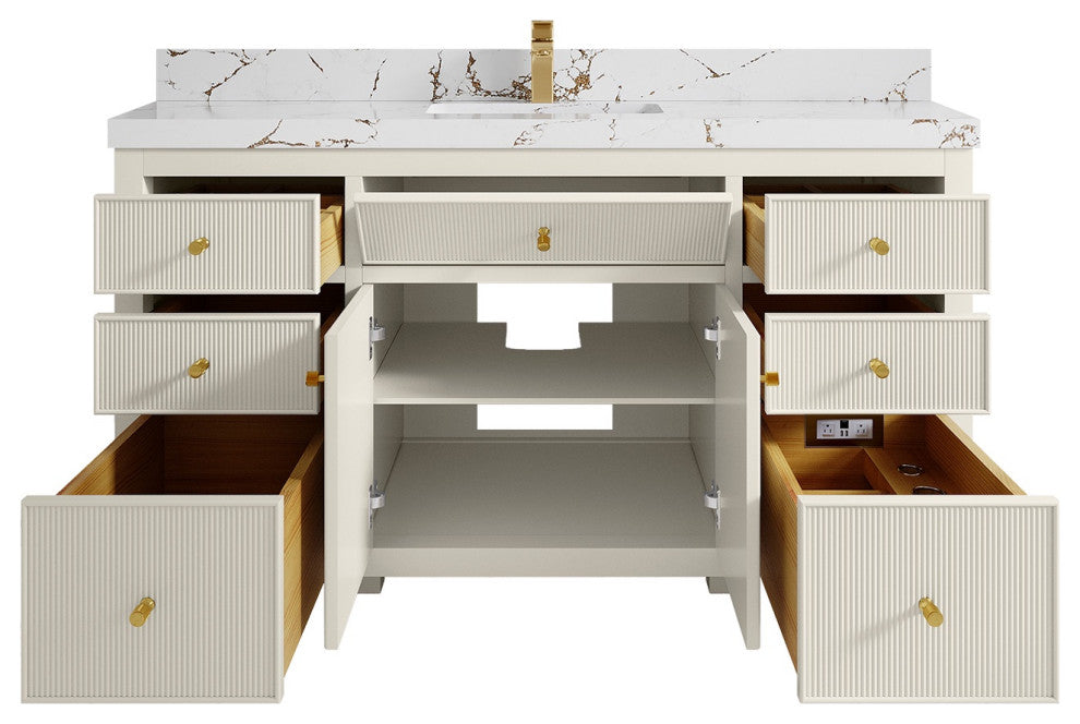 Sonoma 60" Single Sink Bath Vanity in Alabaster, 2"  Viola Brown