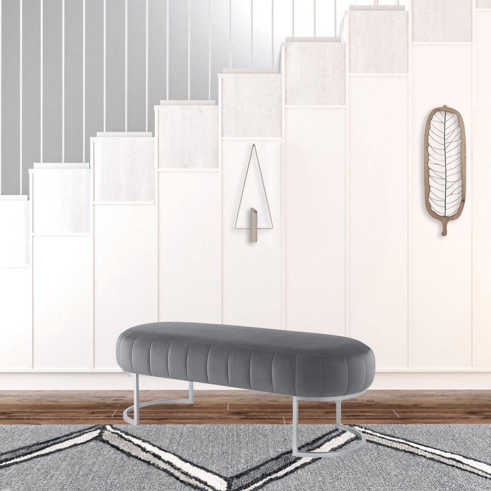 53" Gray Upholstered Velvet Bench