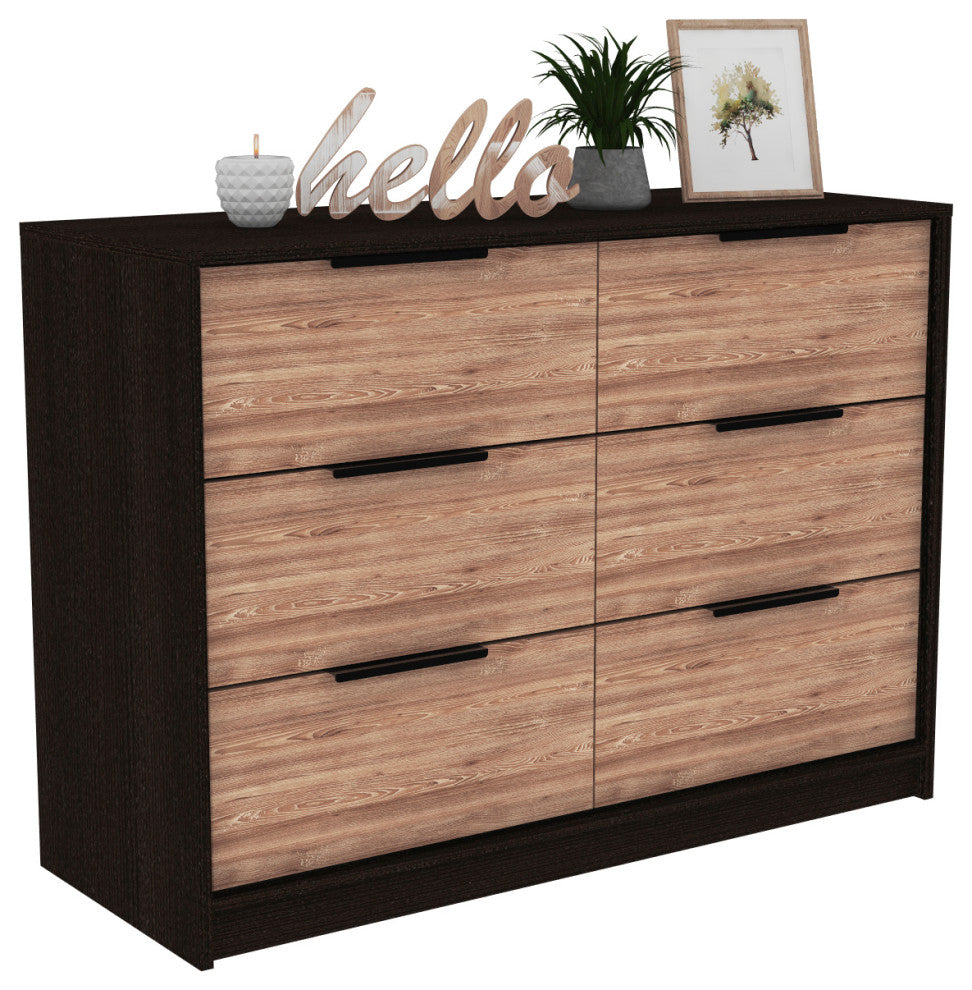Egeo 4 Drawers Dresser, Black Wengue / Pine