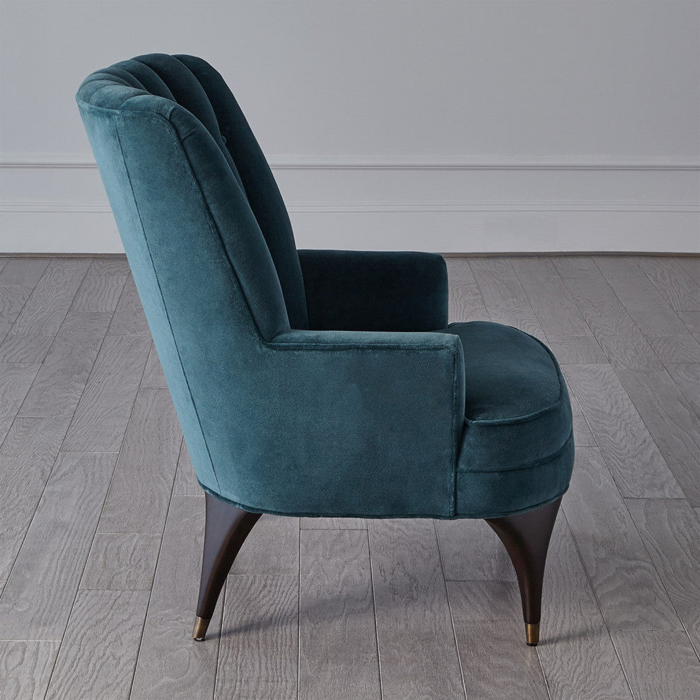 Dragonfly Aqua Blue Velvet Arm Chair Channel Back Tufted Mid Century Wood Brass