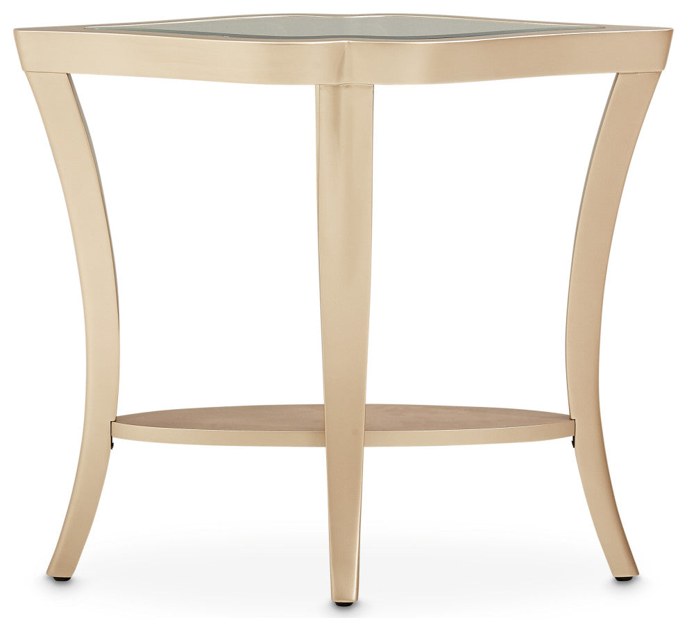 Malibu Crest Wood End Table with Glass Top - Chardonnay