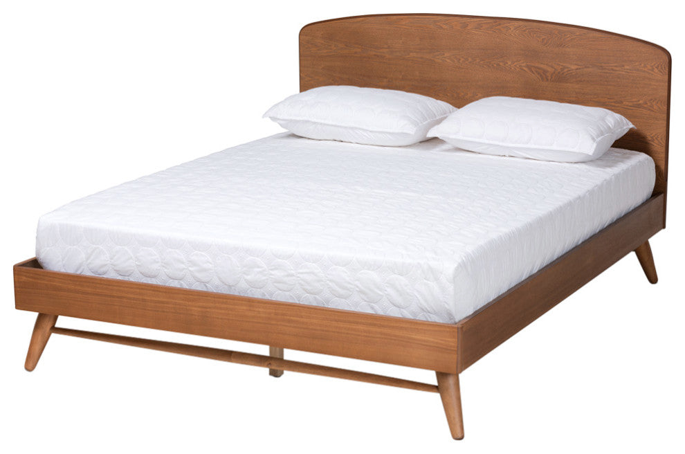 Westra Modern Farmhouse Walnut Effect Platform Bed, Full