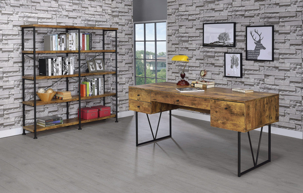 4-Drawer Writing Desk Antique Nutmeg and Black