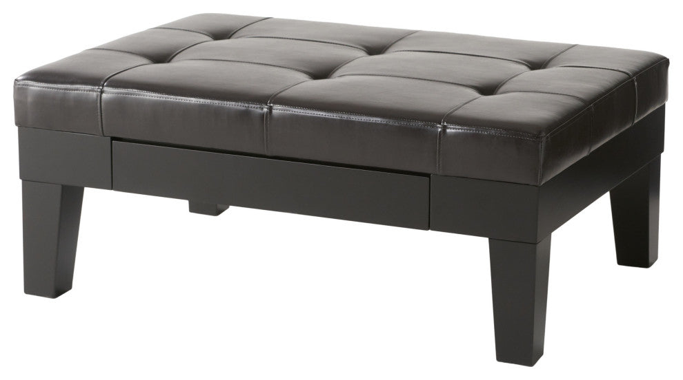 CKH Tucson Leather Storage Ottoman Coffee Table, Brown