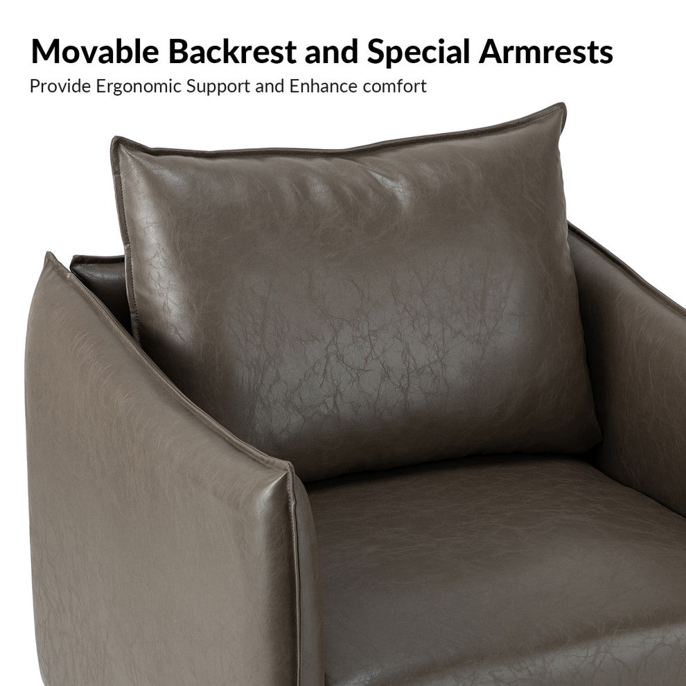 Traditional Leather Armchair With Metal Legs, Gray