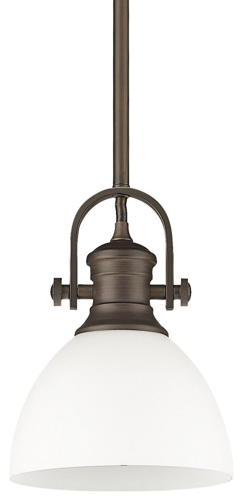 Hines Mini Pendant, Rubbed Bronze, Opal Glass