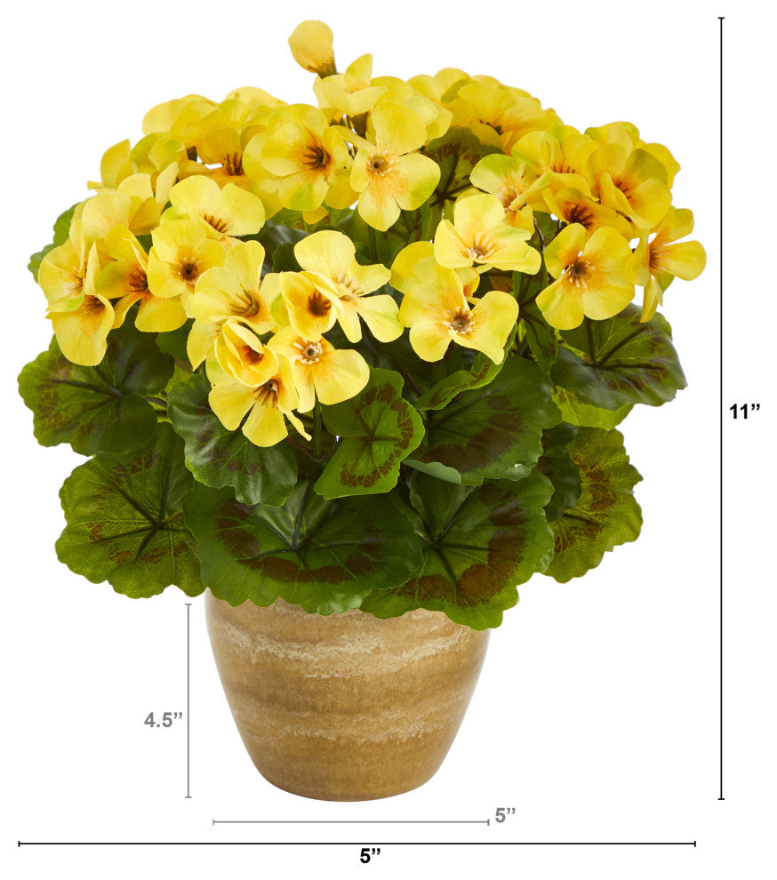 11" Geranium Artificial Plant, Ceramic Planter UV Resistant, Indoor/Outdoor