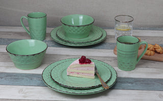 Basketweave 16 Piece Stoneware Dinner Set, Service for 4, Green