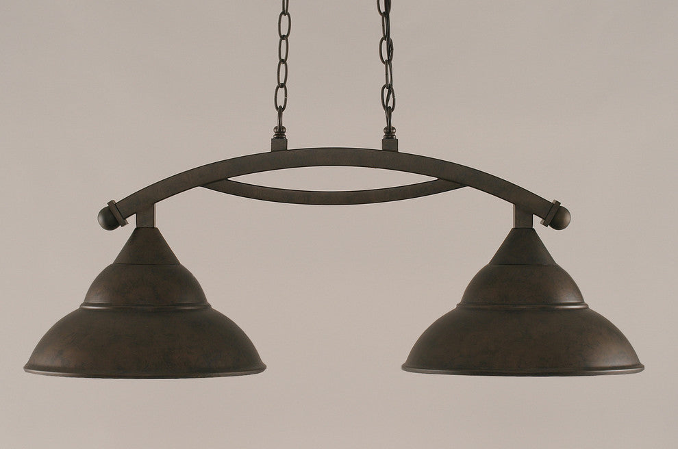 Bow 2 Light Island Light In Bronze, 13" Bronze Double Bubble Shade