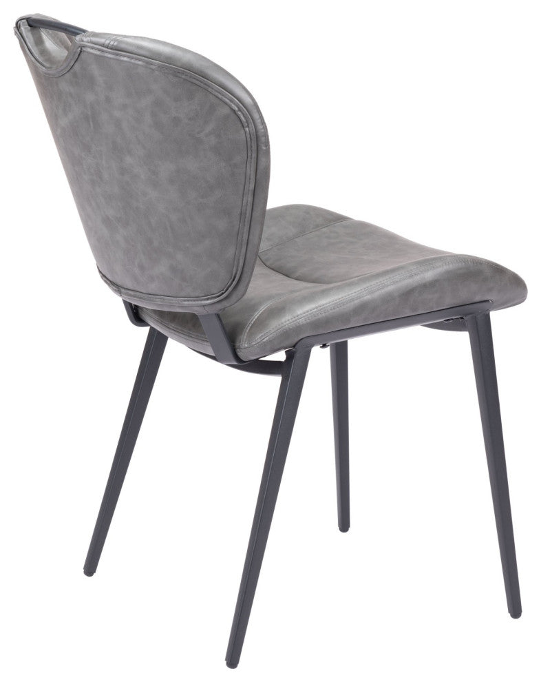 Dining Chair, Set of 2, Faux Vinyl Leather, Steel, Vintage Gray, Black
