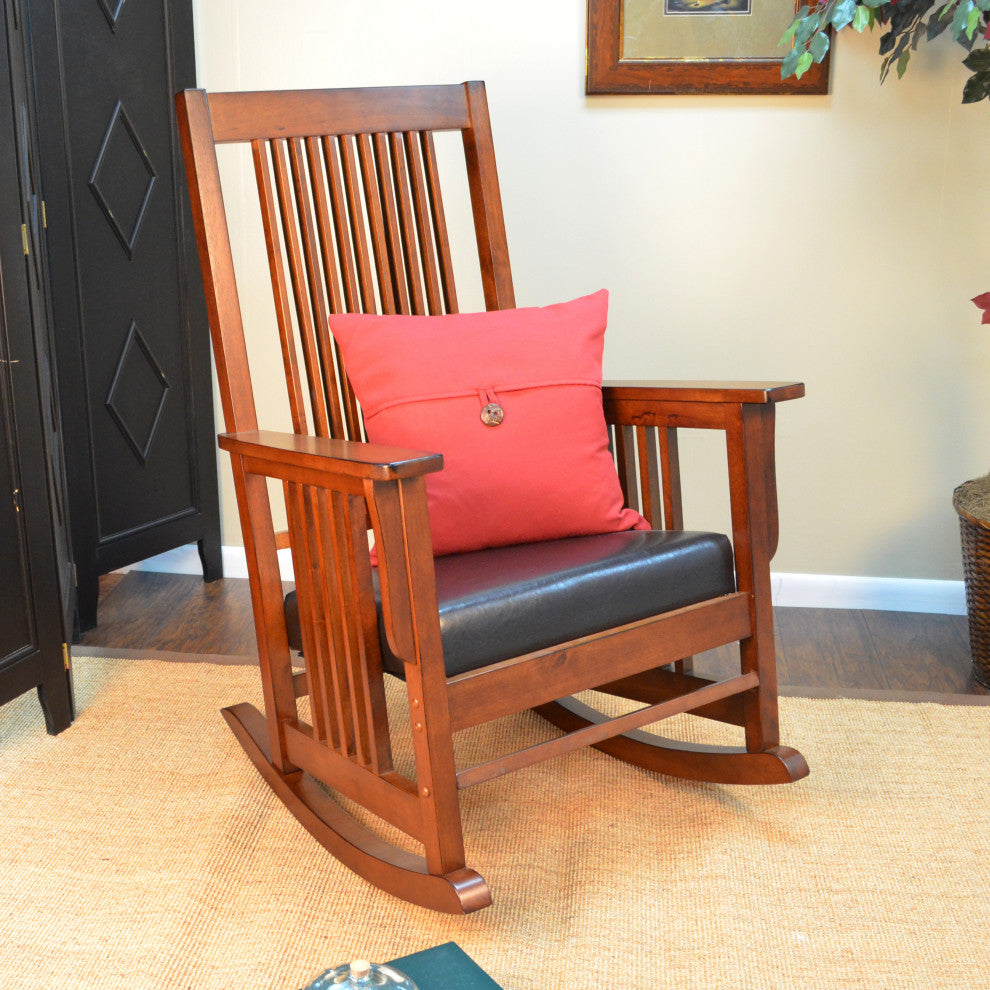 Chestnut Mission Rocker - Brown Upholstery
