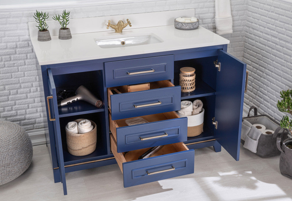 Albia Collection 48" Bathroom Vanity With Sink, Mirror, Countertop, Dark Blue