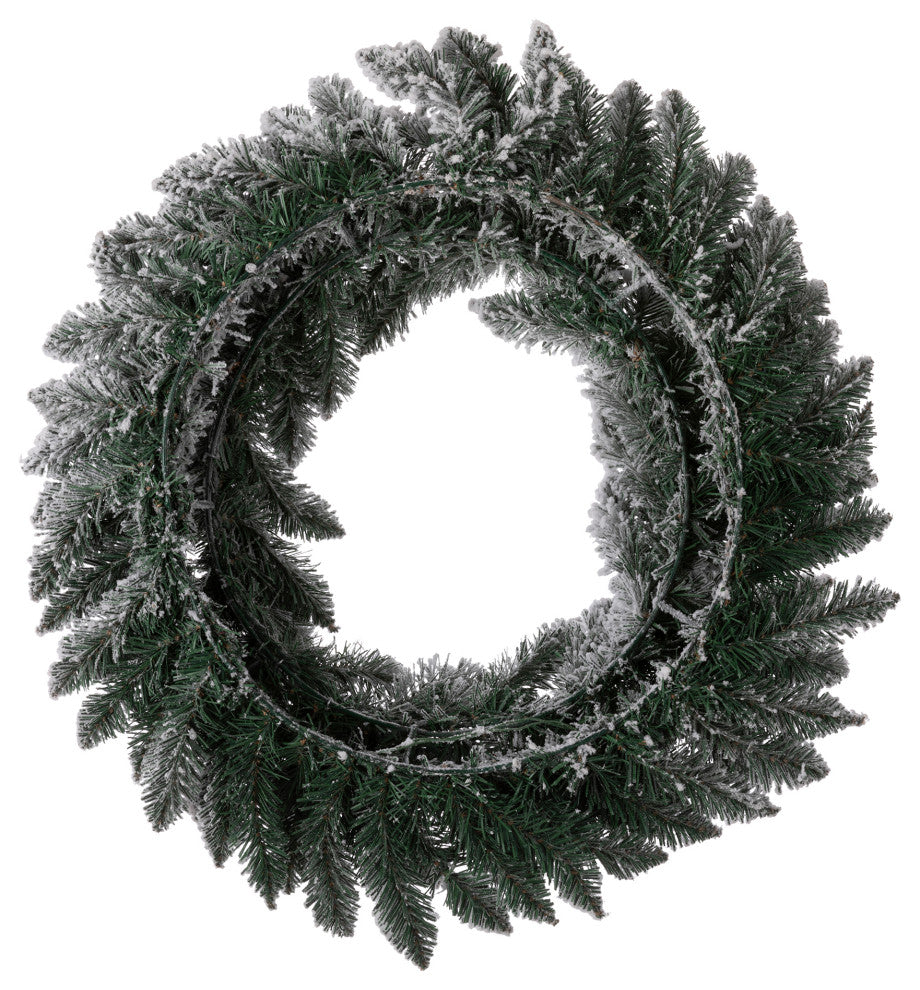 24"D Pre-Lit Snow Flocked Christmas Wreath With Warm White LED Light