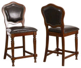 Upholstered Barstools With Backs, Distressed Cherry Brown Wood, Set of 2