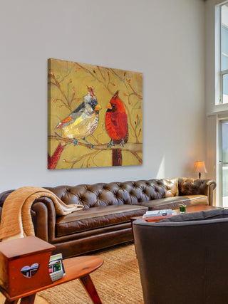 "Cardinal Conversation" Painting Print on Wrapped Canvas, 18x18