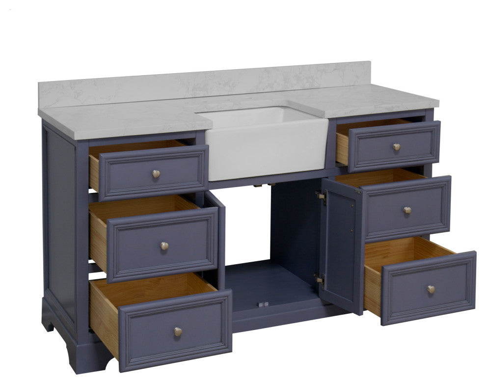 Zelda 60" Bathroom Vanity, Powder Gray, Engineered Carrara, Single