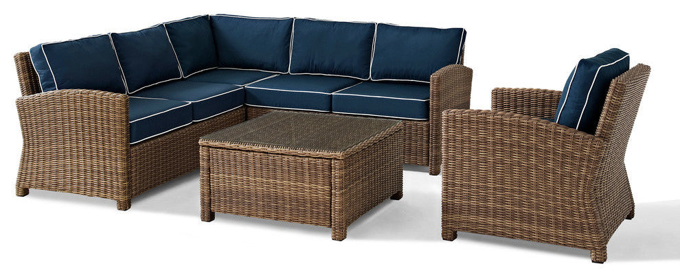 Bradenton 5-Piece Outdoor Wicker Seating Set With Navy Cushions