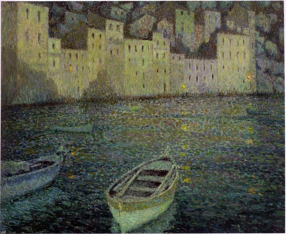Henri Le Sidaner Houses by the Port in a full moon Gallery Wrapped Canvas Print
