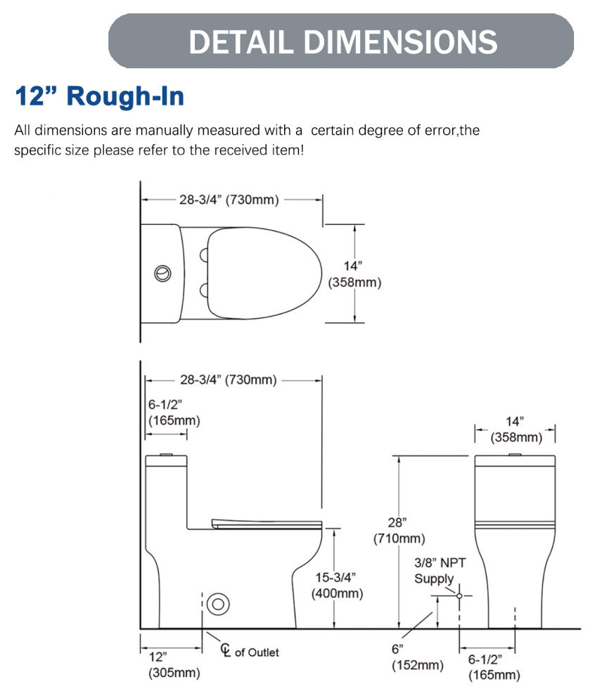Sinber 28" One Piece Bathroom Toilet with Cotton White Finish and and Dual Flush