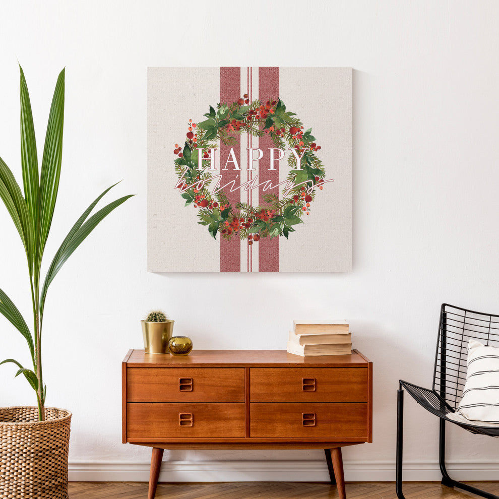 Happy Holidays Wreath 24x24 Canvas Wall Art