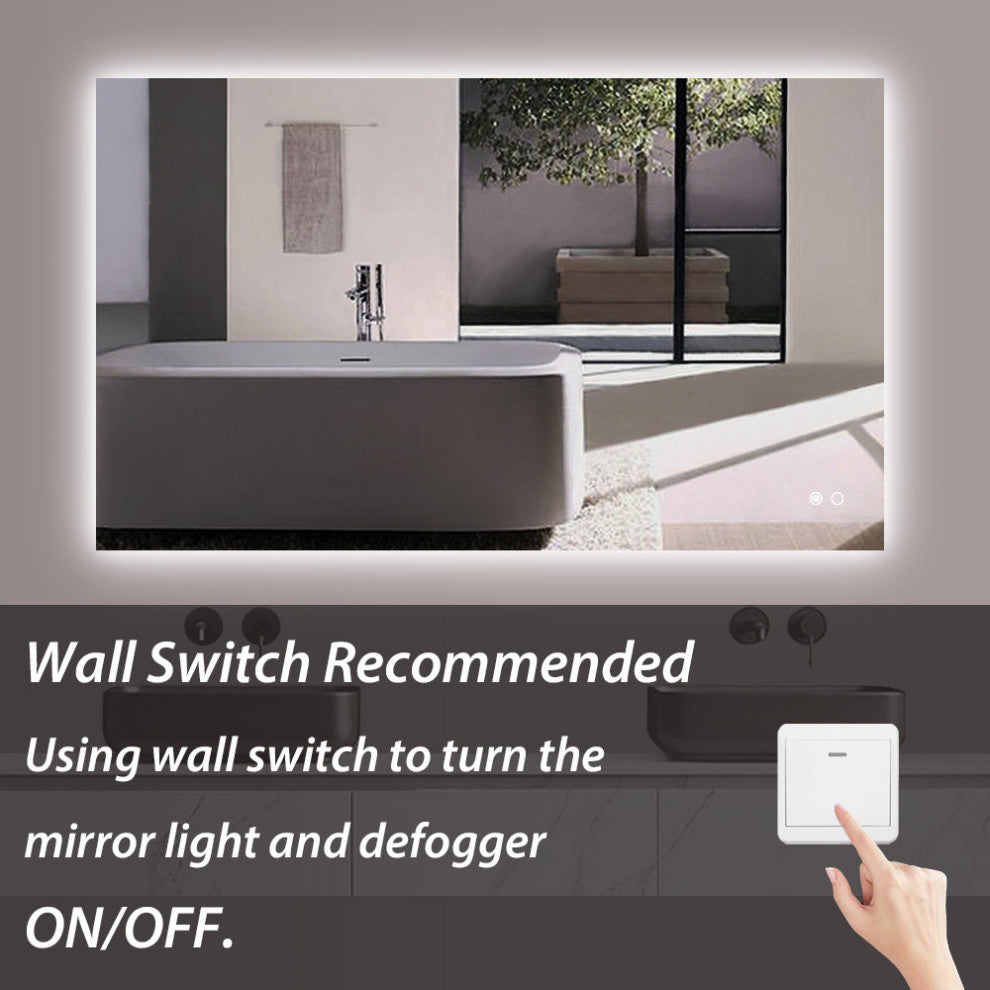 Backlit 3-Color LED Mirror for Bathroom, Anti-Fog Dimmable, 24x40