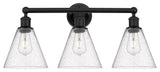 Berkshire 3-Light 26" Bath Vanity Light, Matte Black Finish, Seedy Shade