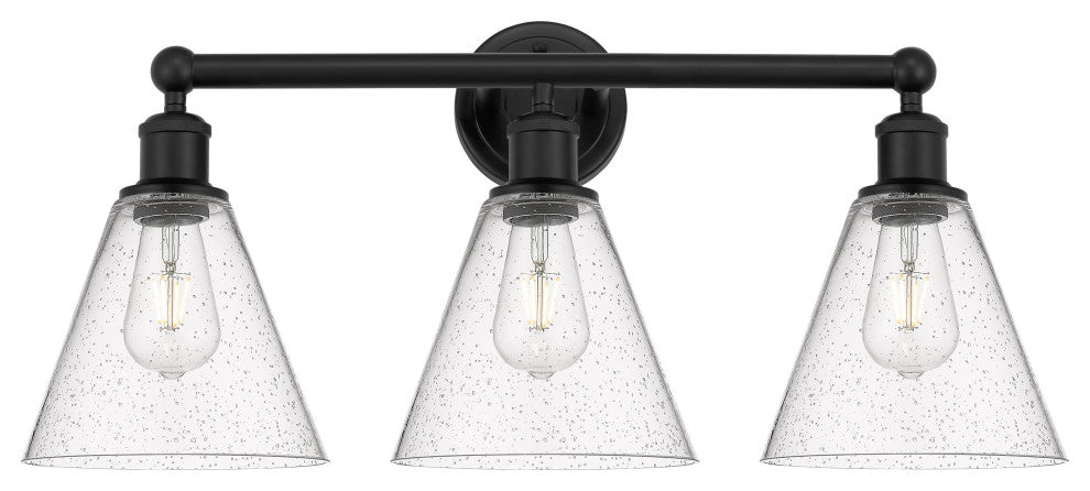 Berkshire 3-Light 26" Bath Vanity Light, Matte Black Finish, Seedy Shade