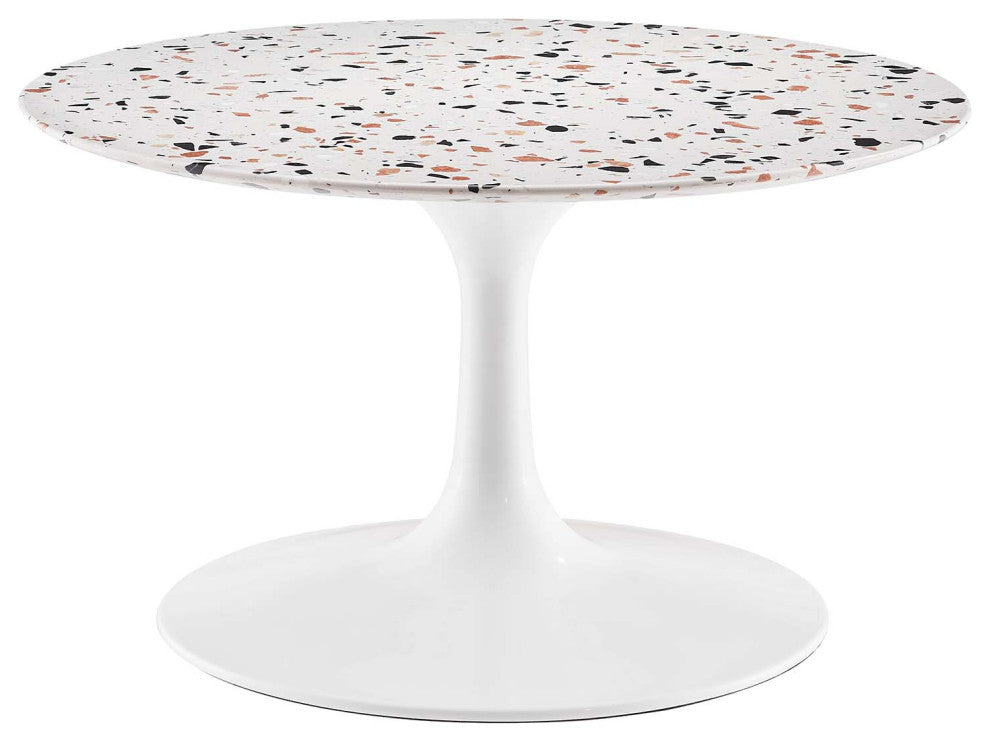 Lippa 28" Round Terrazzo Coffee Table, White White