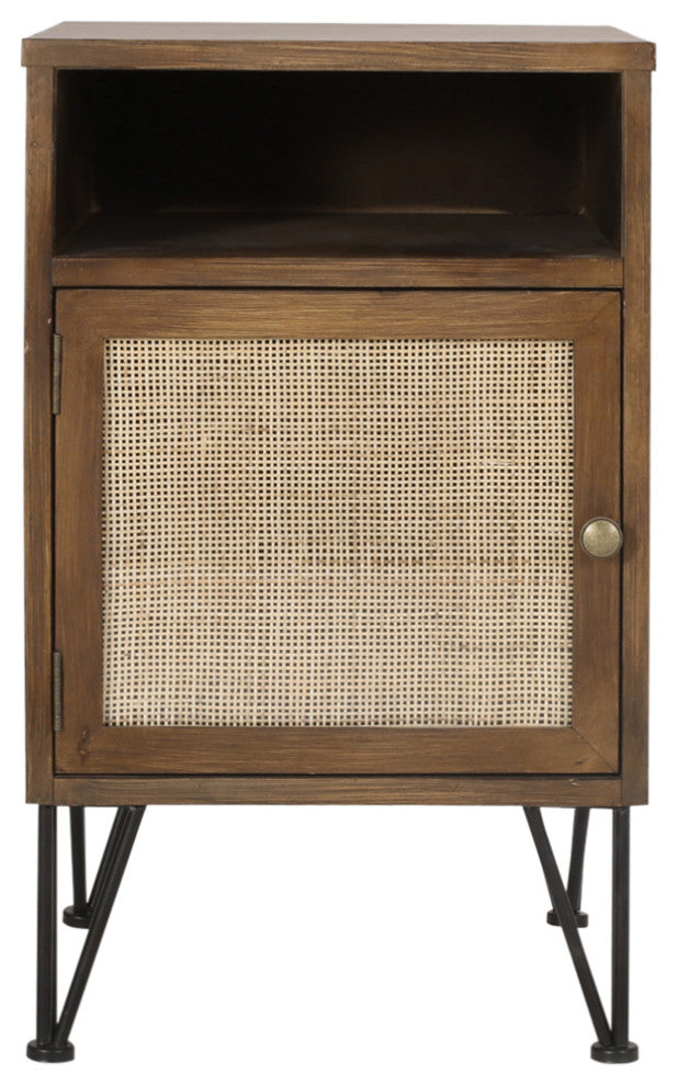 Merlack Contemporary End Table With Storage, Walnut, Natural, and Black