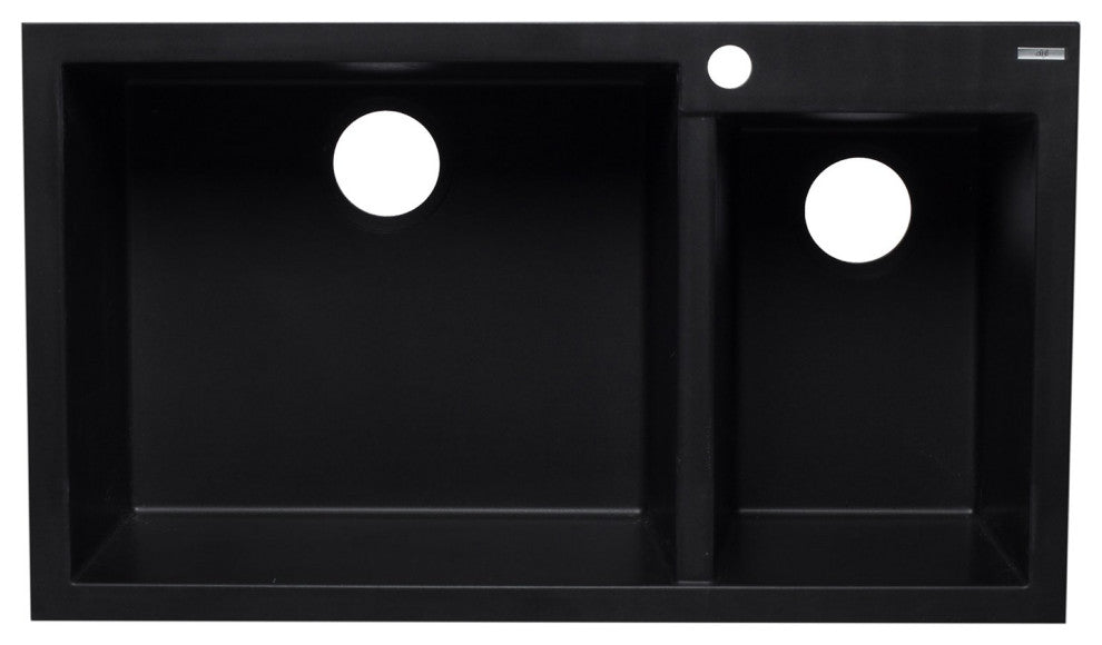 ALFI AB3319DI-BLA Black 34" Double Bowl Drop In Granite Composite Kitchen Sink