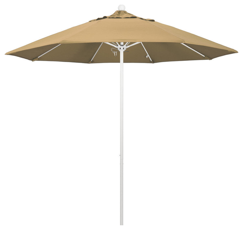 9'' Matted White Push Lift Fiberglass Rib Aluminum Umbrella, Olefin, Champagne