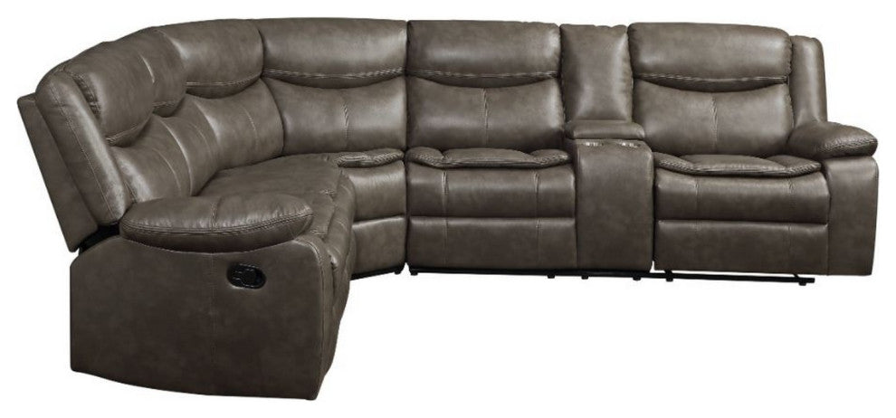 Benzara BM261708 L Shaped Sectional With Leather Match Fabric & Recliner, Gray
