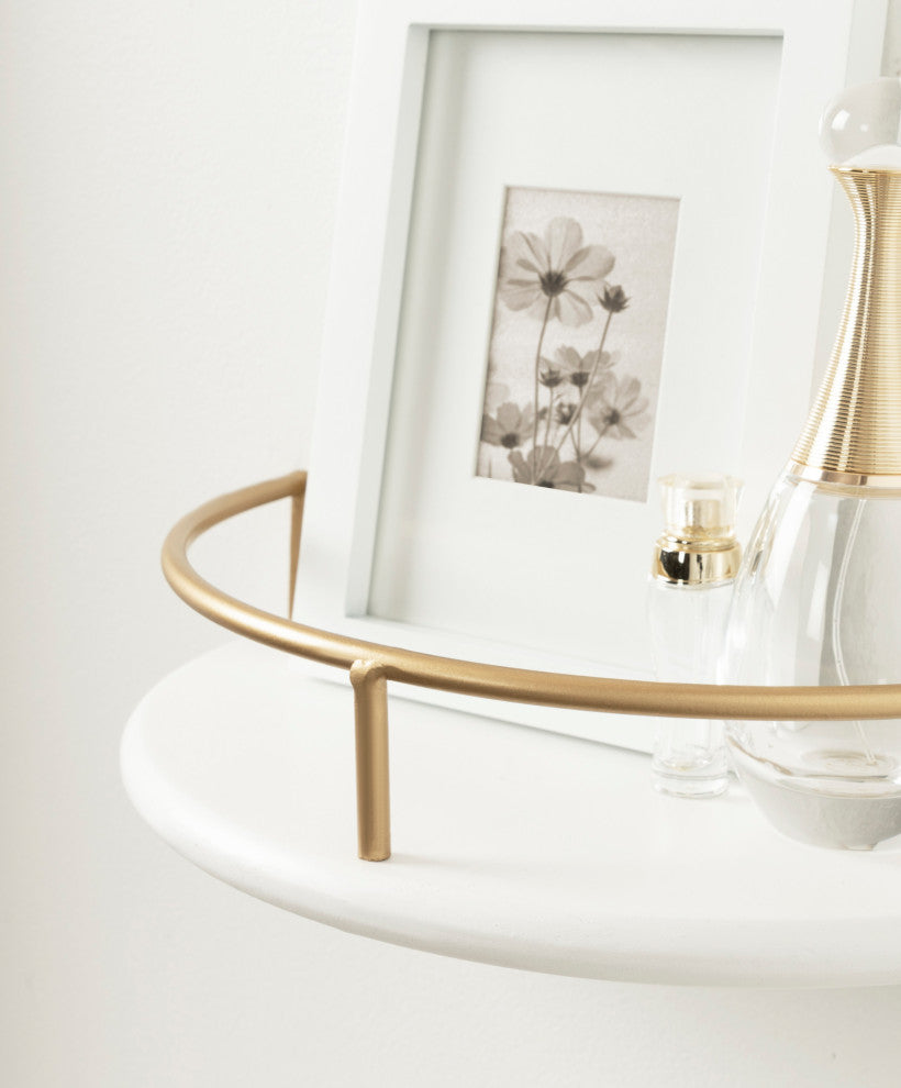 Camryn Semi Circle Shelf Set, White/Gold, 2 Piece
